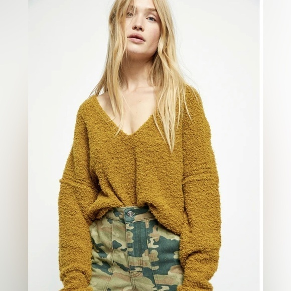 Free People Finders Keepers Athens Moss V-Neck Long Sleeve Sweater Size Medium - Picture 1 of 14